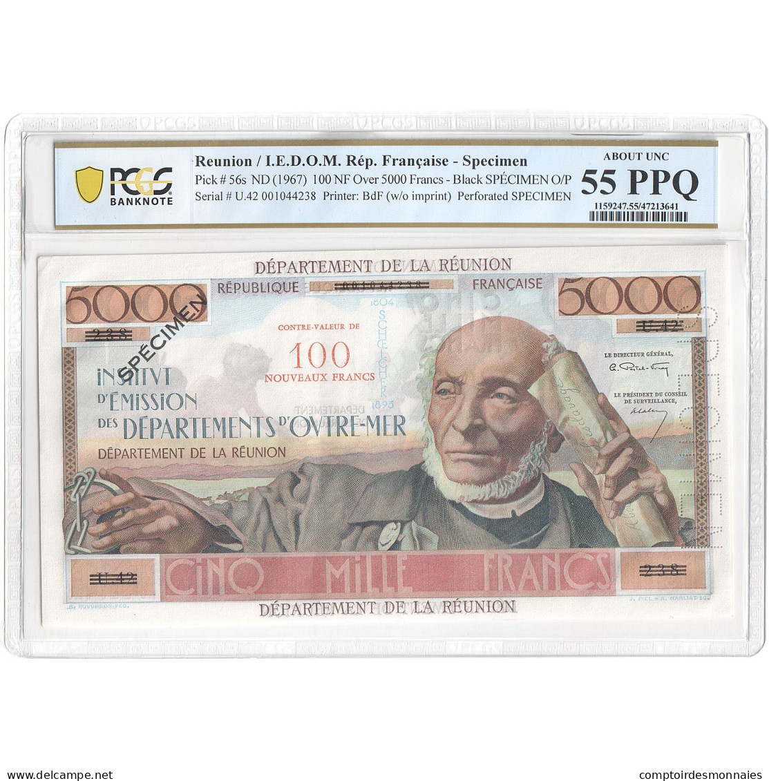 Réunion, 100 Nouveaux Francs On 5000 Francs, Schœlcher, Undated (1967), U.42 - Ficción & Especímenes