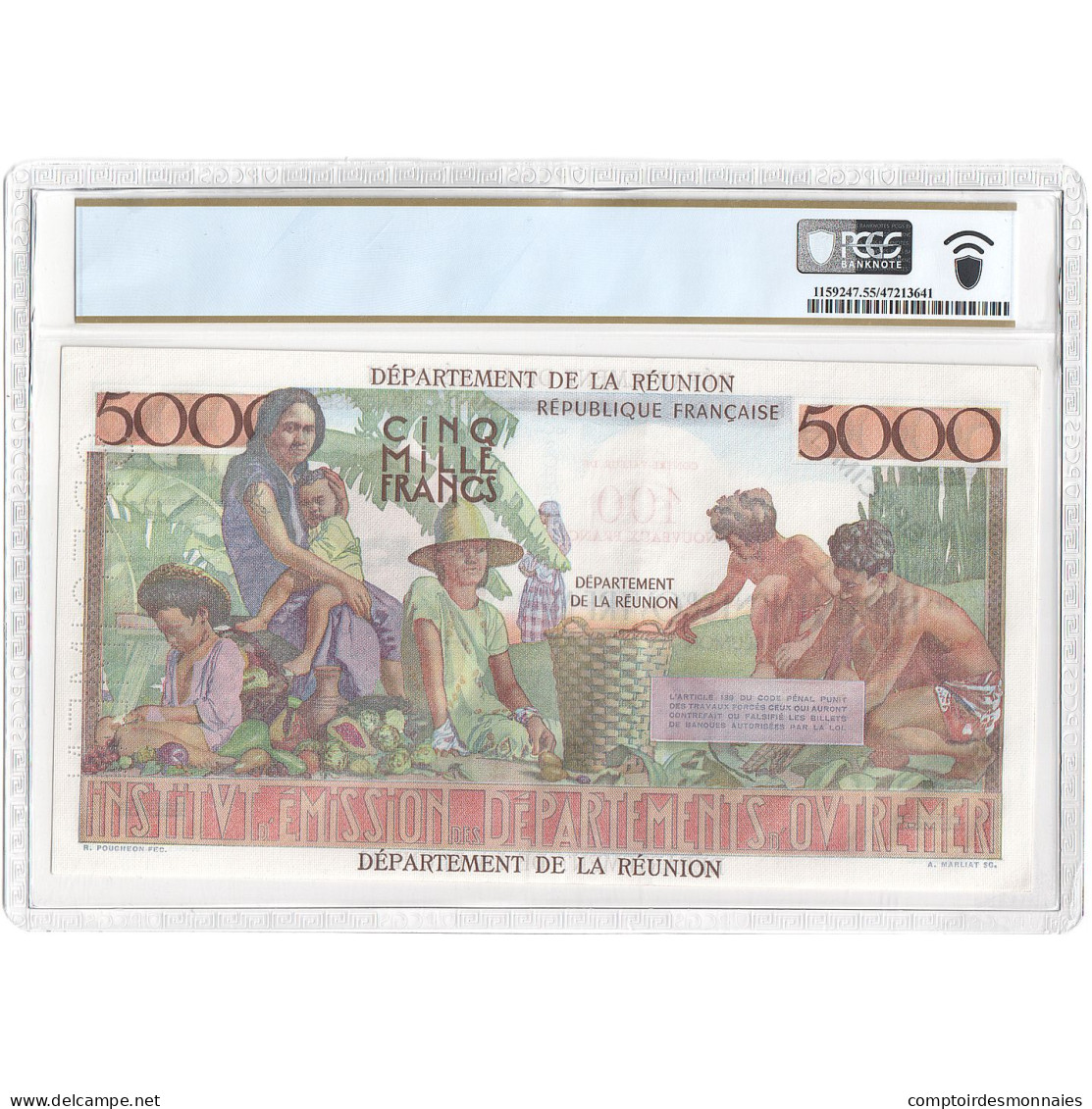 Réunion, 100 Nouveaux Francs On 5000 Francs, Schœlcher, Undated (1967), U.42 - Fictifs & Spécimens