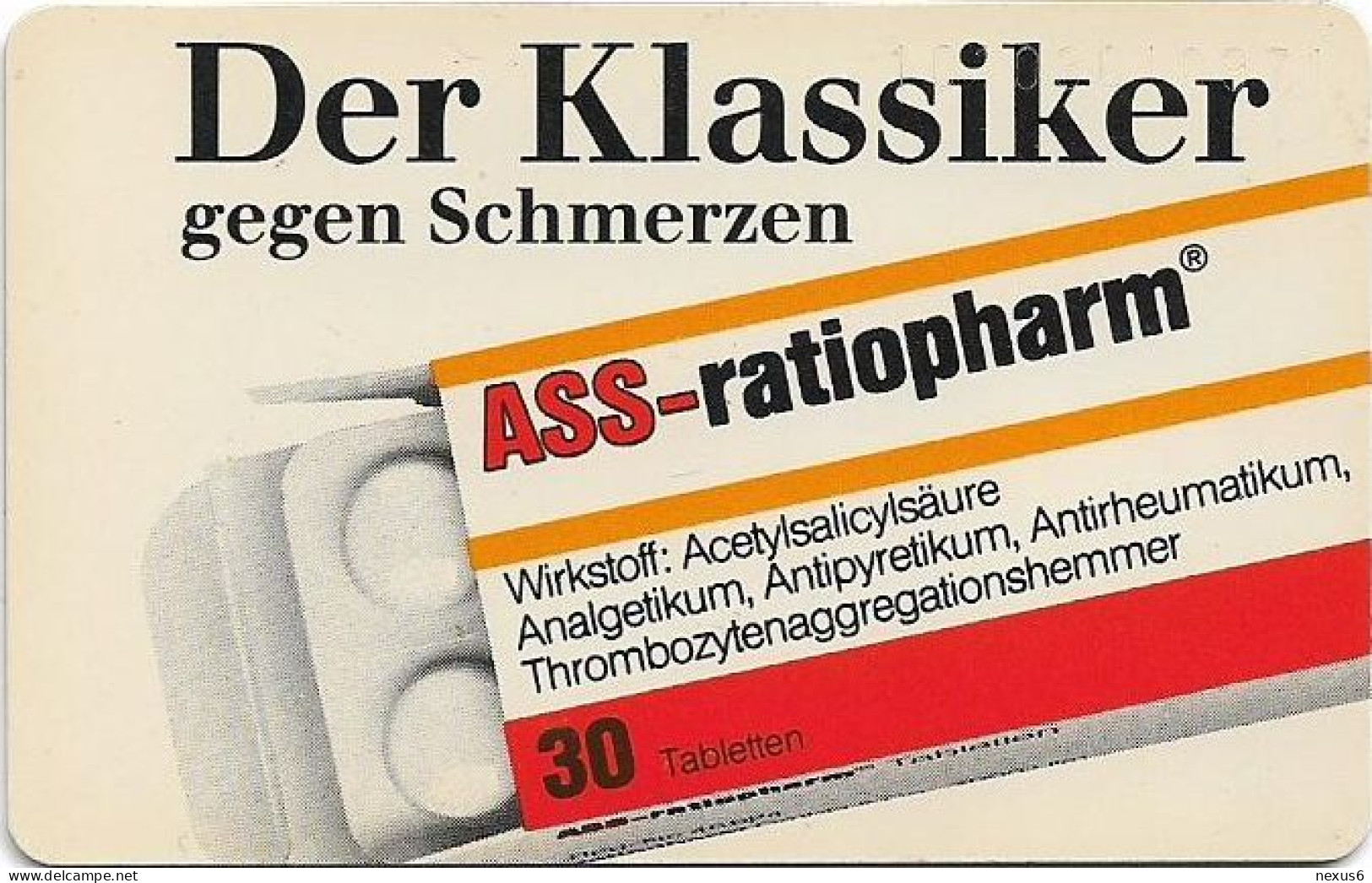 Germany - Ratiopharm 1 - ASS-Ratiopharm - K 0110 - 08.1990, 20U, 42.000ex, Used - K-Series: Kundenserie