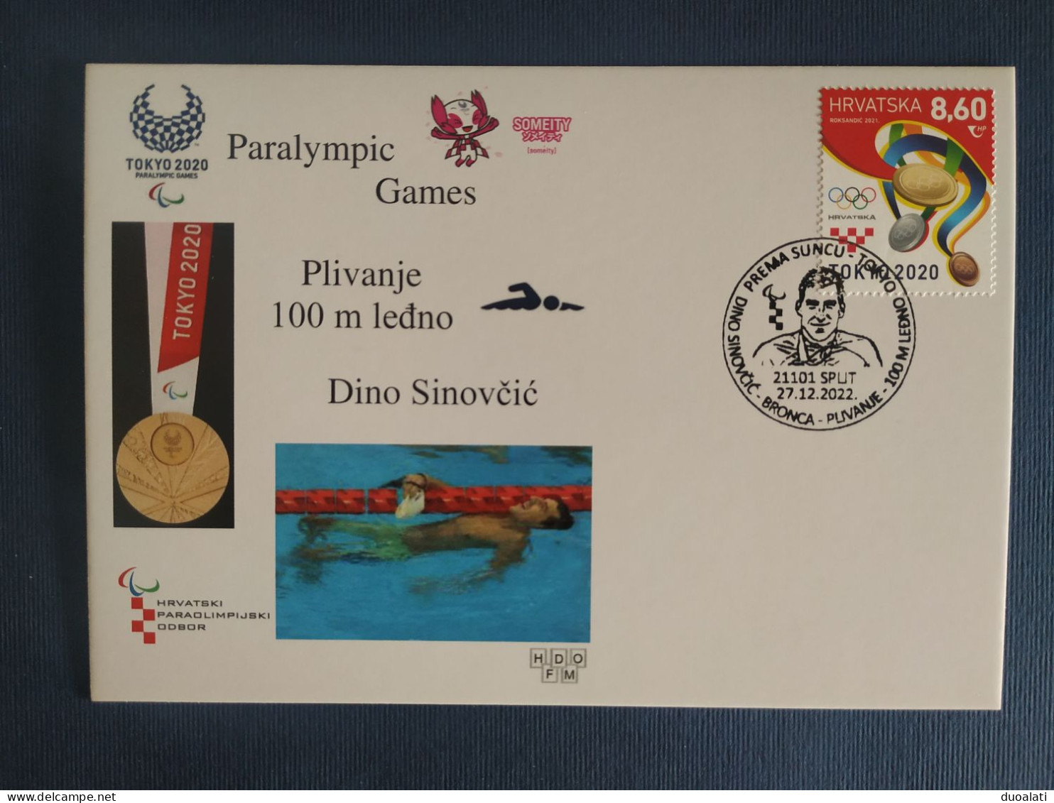 Croatia 2022 Paralympic Games Tokyo 2020 Dino Sinovčić Swimming Backstroke 100 M Bronze Medal Stationery & Postmark - Zomer 2020: Tokio