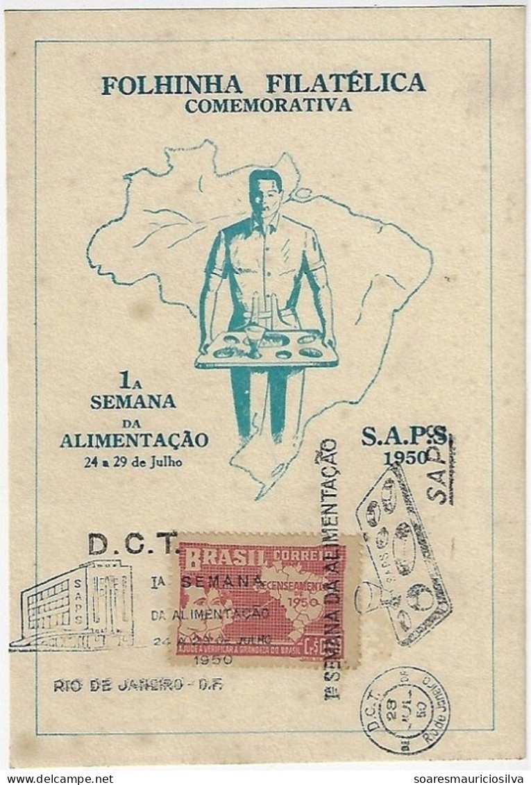 Brazil 1950 Souvenir Card With 2 Different Commemorative Cancel Food Week And Social Security Food Service - Covers & Documents