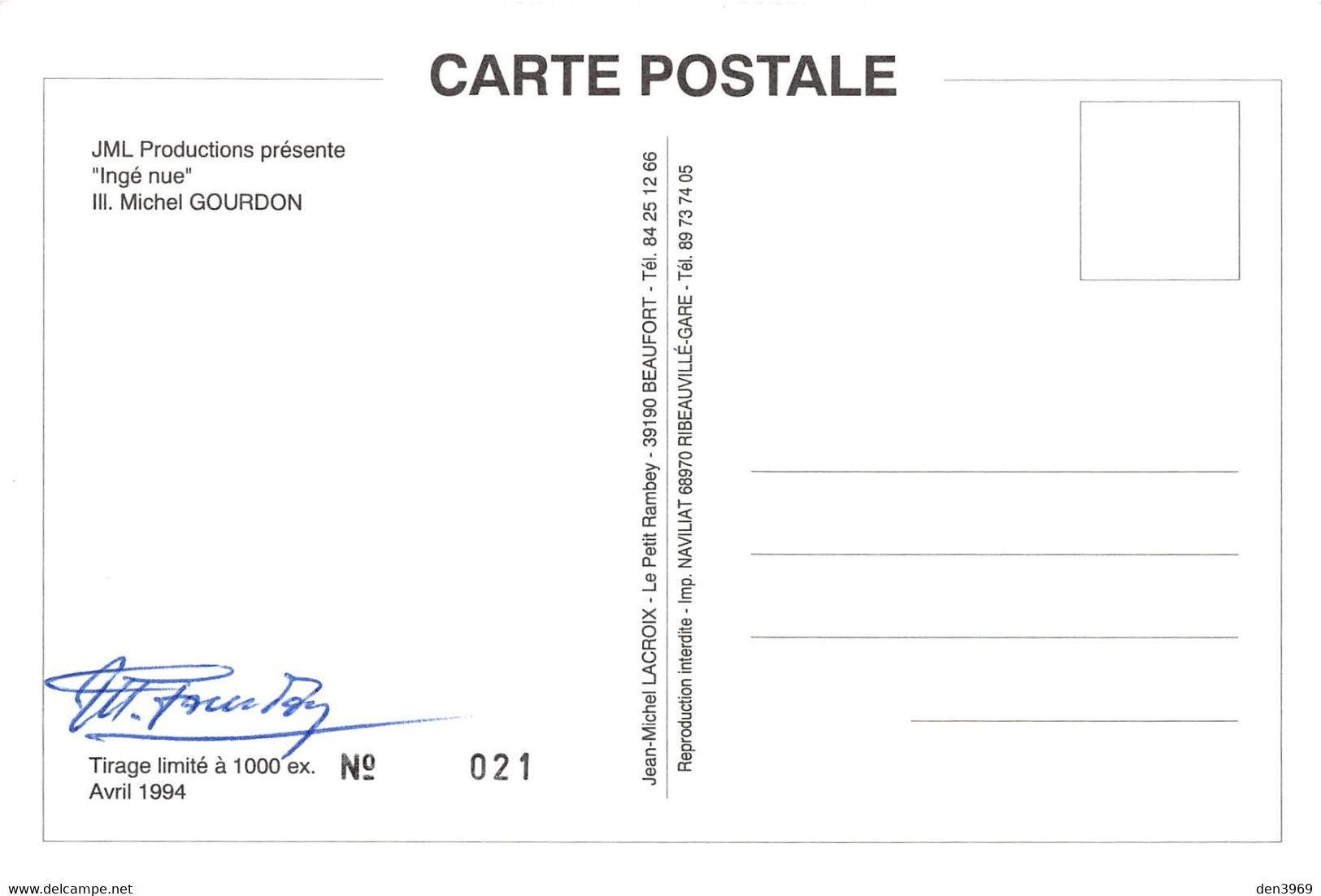 Michel GOURDON - Série de 4 CPM "Nu, Pin-up, Diable" toutes signées par l'artiste - Autographe, Dédicace (Voir 8 scans)