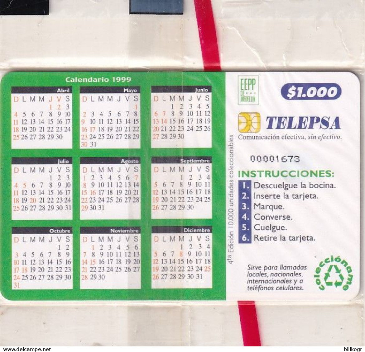 COLOMBIA - Natalia Paris, Calendar 1999, Tirage 10000, Mint - Colombia