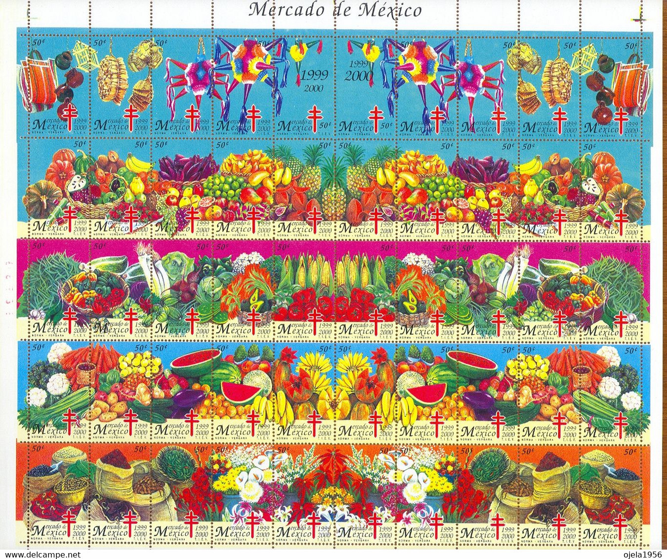 Mexico, Tuberculosis Seals 1999  Mercado De México, 50 Diferent Seals.  MNH Perforated - Vignettes De Fantaisie