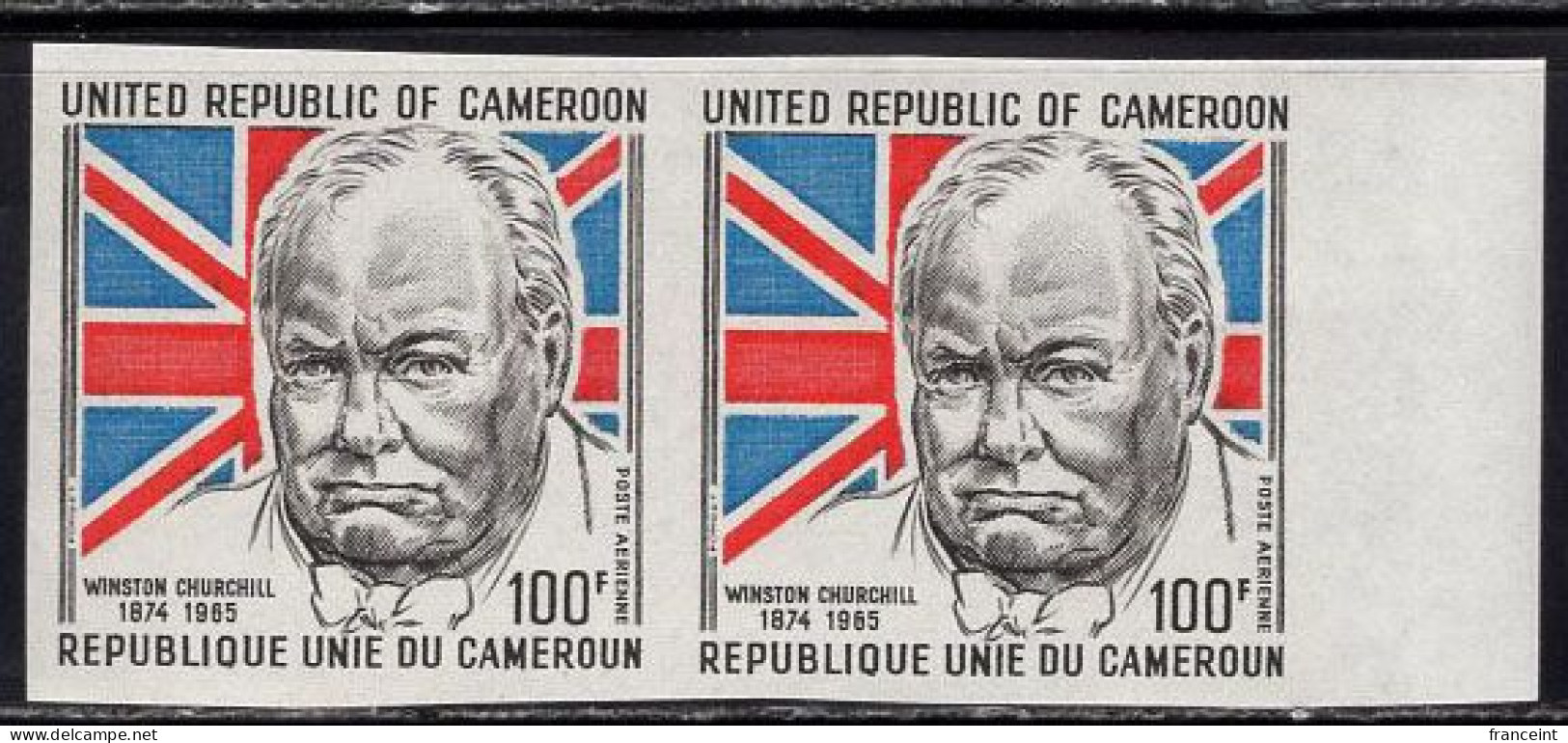 CAMEROUN(1974) Churchill. Imperforate Pair. 100th Anniversary Of Churchill's Birth. Scott No C211, Yvert No PA226. - Sir Winston Churchill