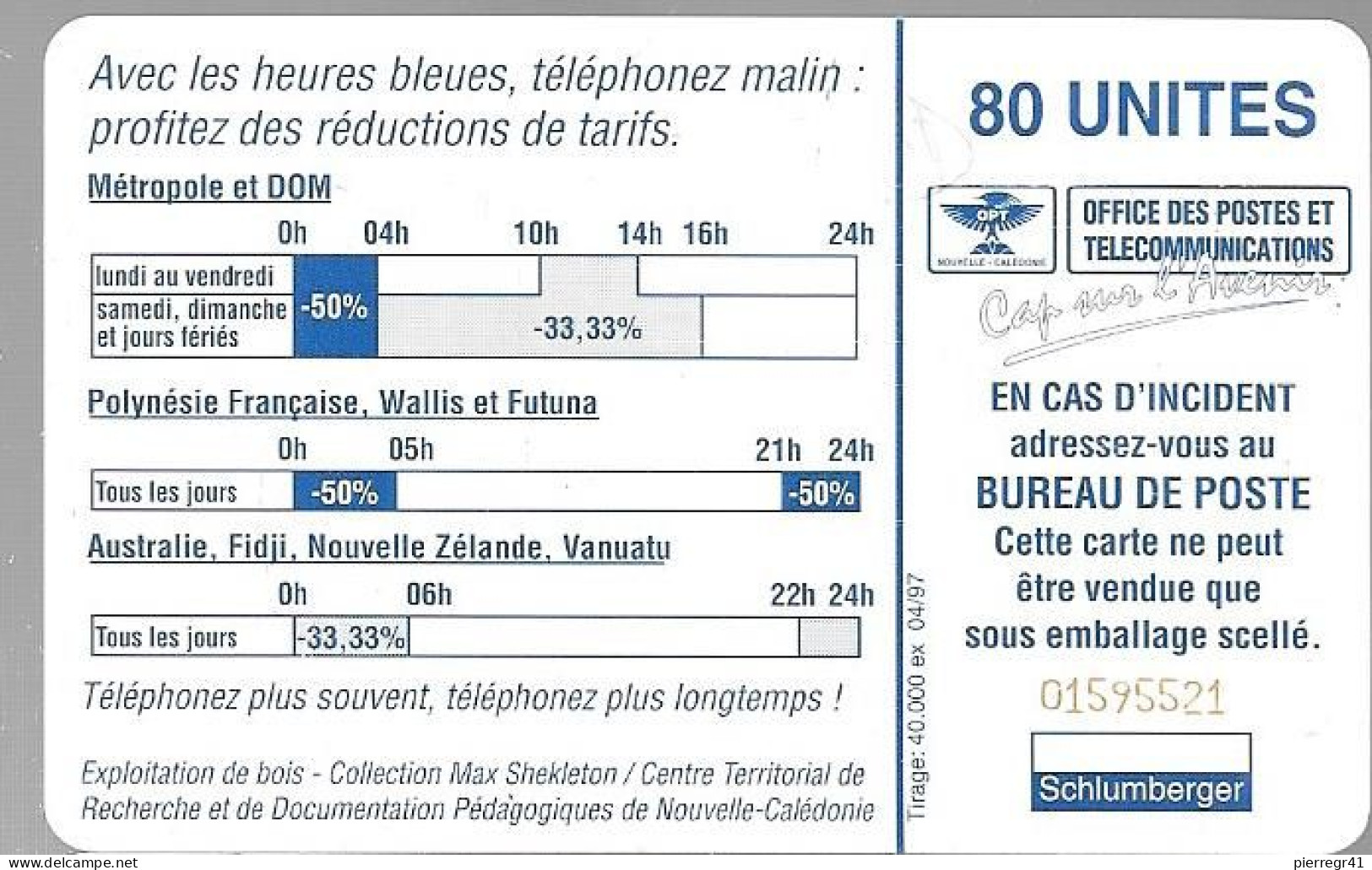 CARTE-PUCE-NOUVELLE CALEDONIE-NC49-80U-04/97 -SC7-CPA-BUCHERON-V°N° Série 01595521- Etroit-UTILISE-TBE - Nouvelle-Calédonie