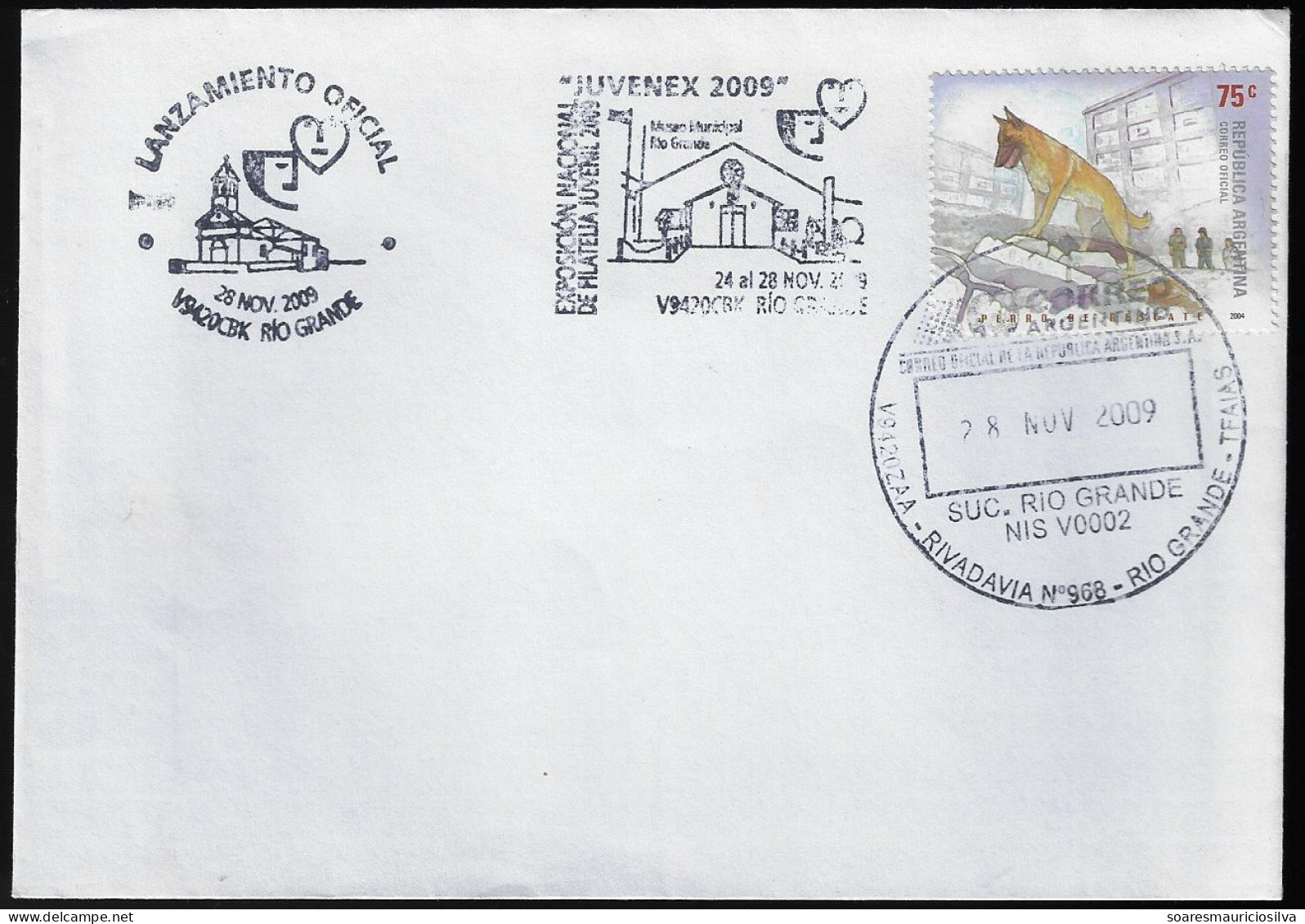 Argentina 2009 Cover Commemorative Cancel Youth Philatelic Exhibition Municipal Museum Of Rio Grande And Salesian Church - Briefe U. Dokumente