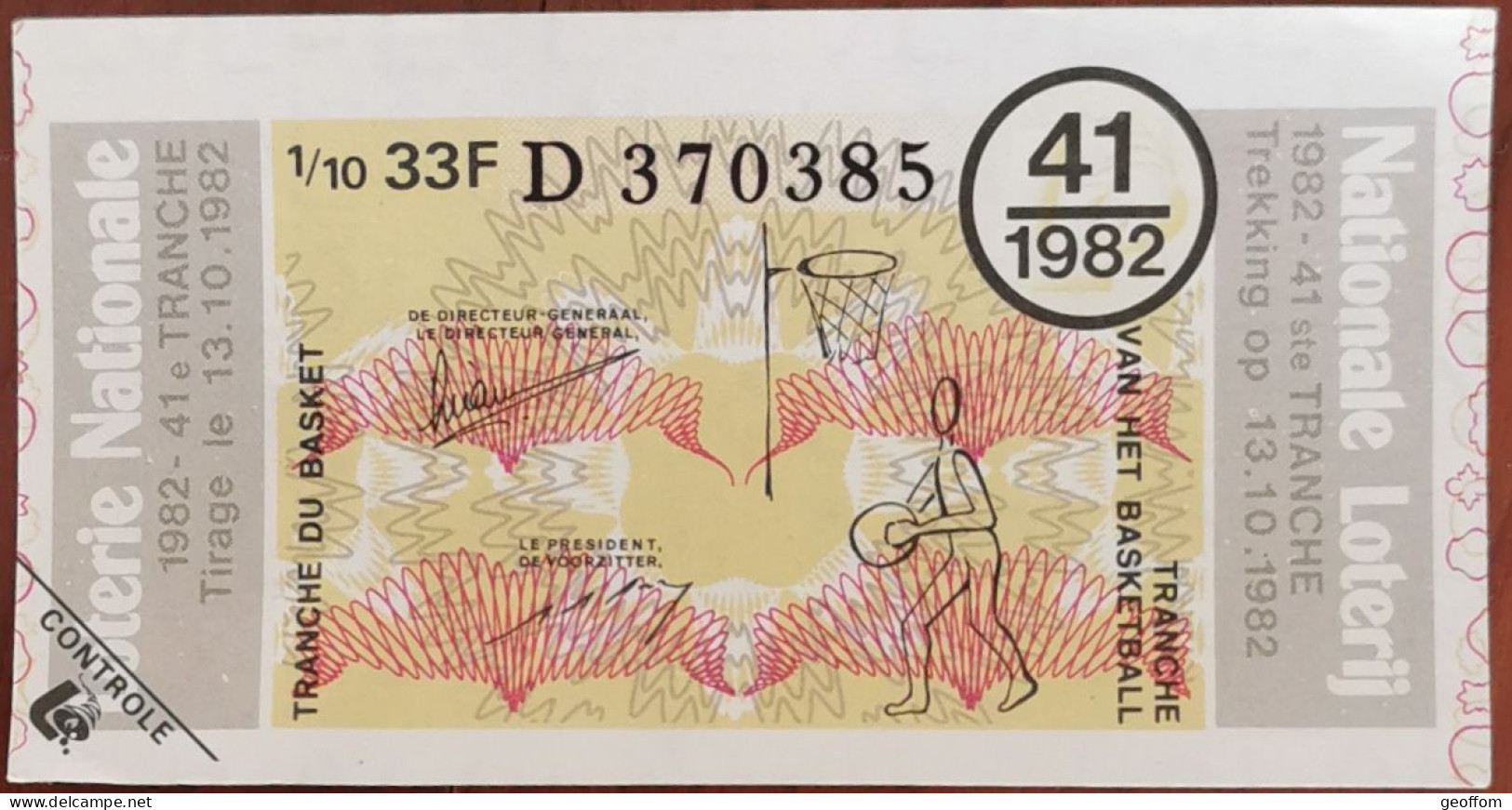 Billet De Loterie Nationale Belgique 1982 41e Tr - Tranche Du Basket - 13-10-1982 - Billetes De Lotería
