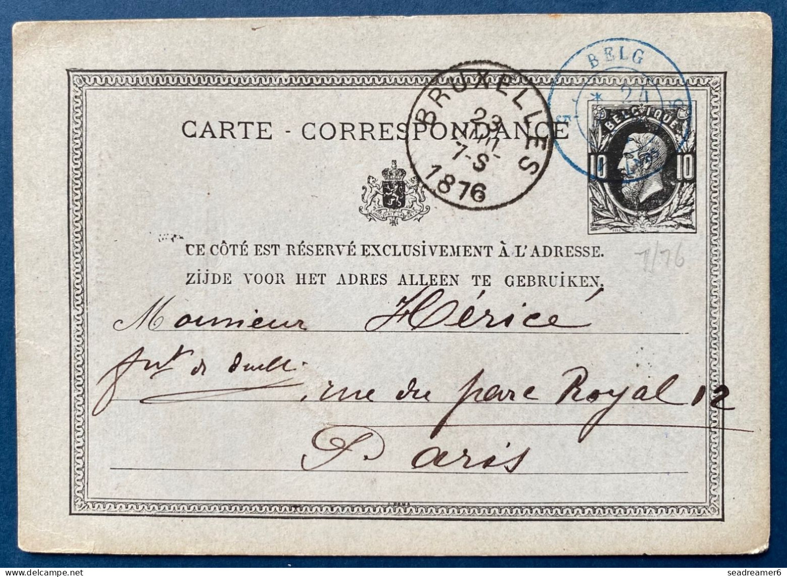 Entier Carte Correspondance Leopold 10c Noir Sur Gris De BRUXELLES Oblitéré Dateur Bleu D'entrée " BELG / 5 VALnes 5 " R - Variedades/Curiosidades