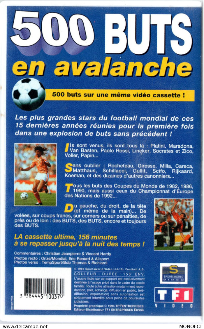 FRANCE -- K 7 - Cassette Vidèo VHS -- 500 Buts En Avalanche - Sports