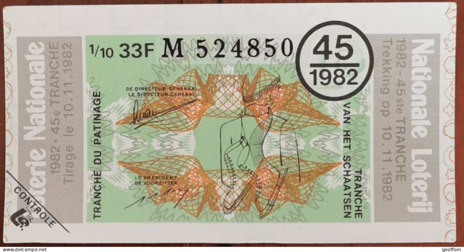 Billet De Loterie Nationale Belgique 1982 45e Tr - Tranche Du Patinage - 10-11-1982 - Billetes De Lotería