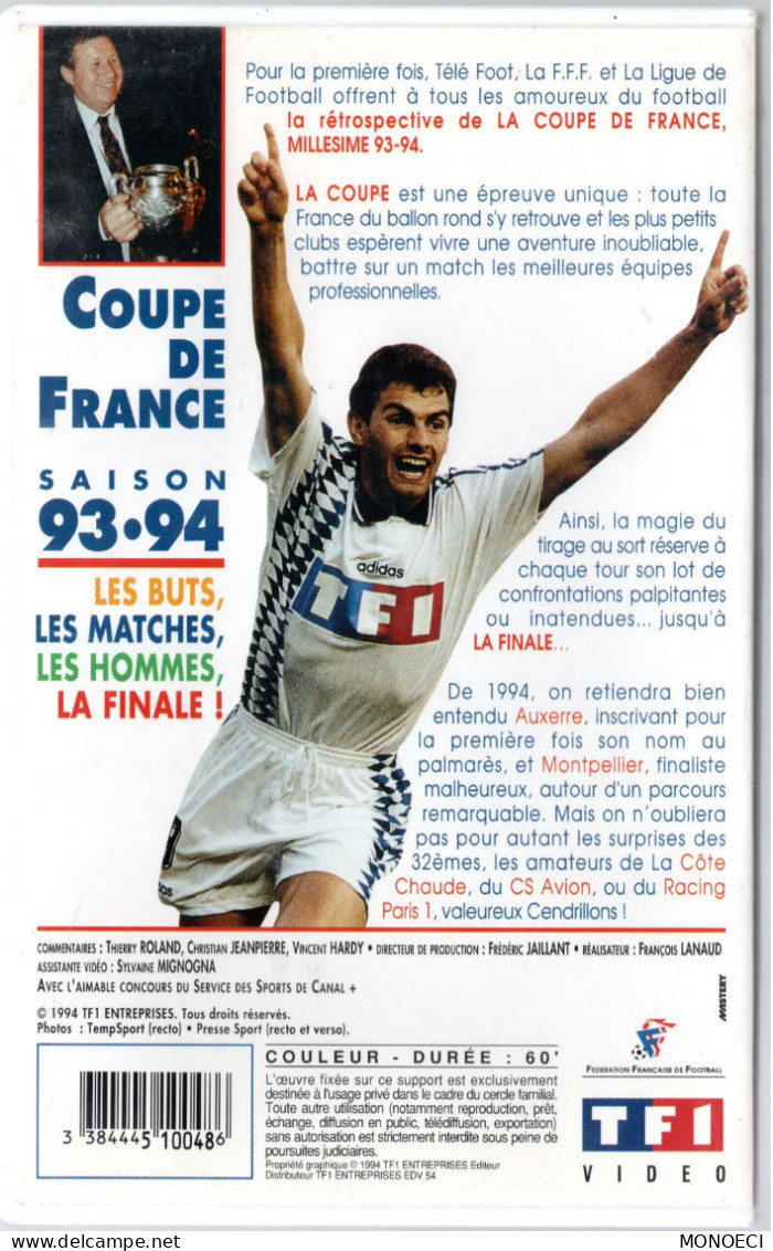 FRANCE -- K 7 - Cassette Vidèo VHS -- Coupe De France Saison 93 . 94 - Sports