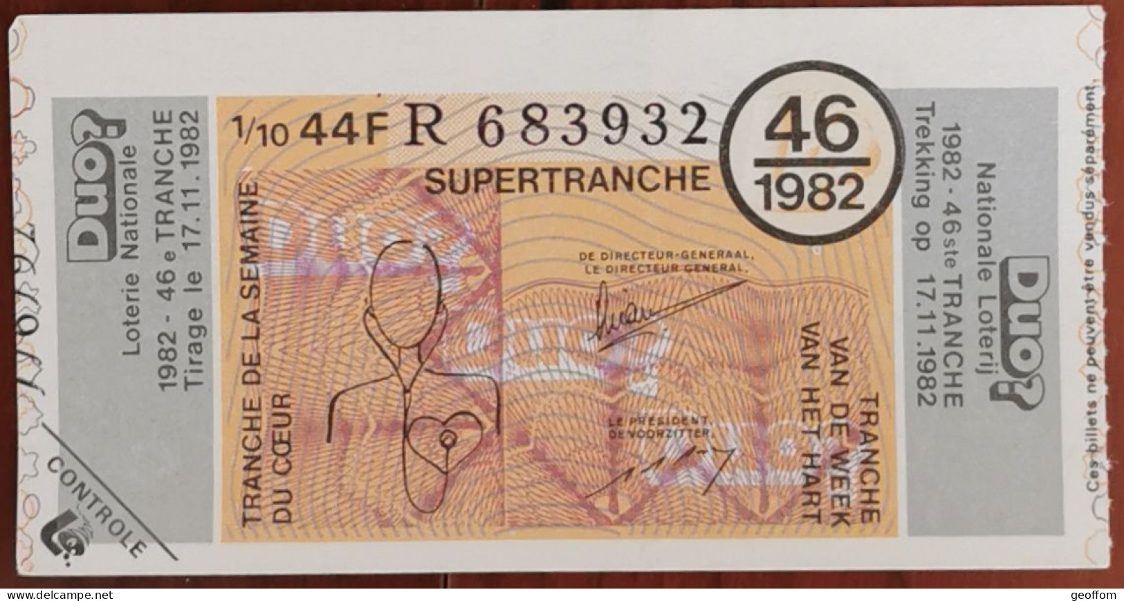 Billet De Loterie Nationale Belgique 1982 46e SuperTranche De La Semaine Du Cœur 17-11-1982 - Billetes De Lotería