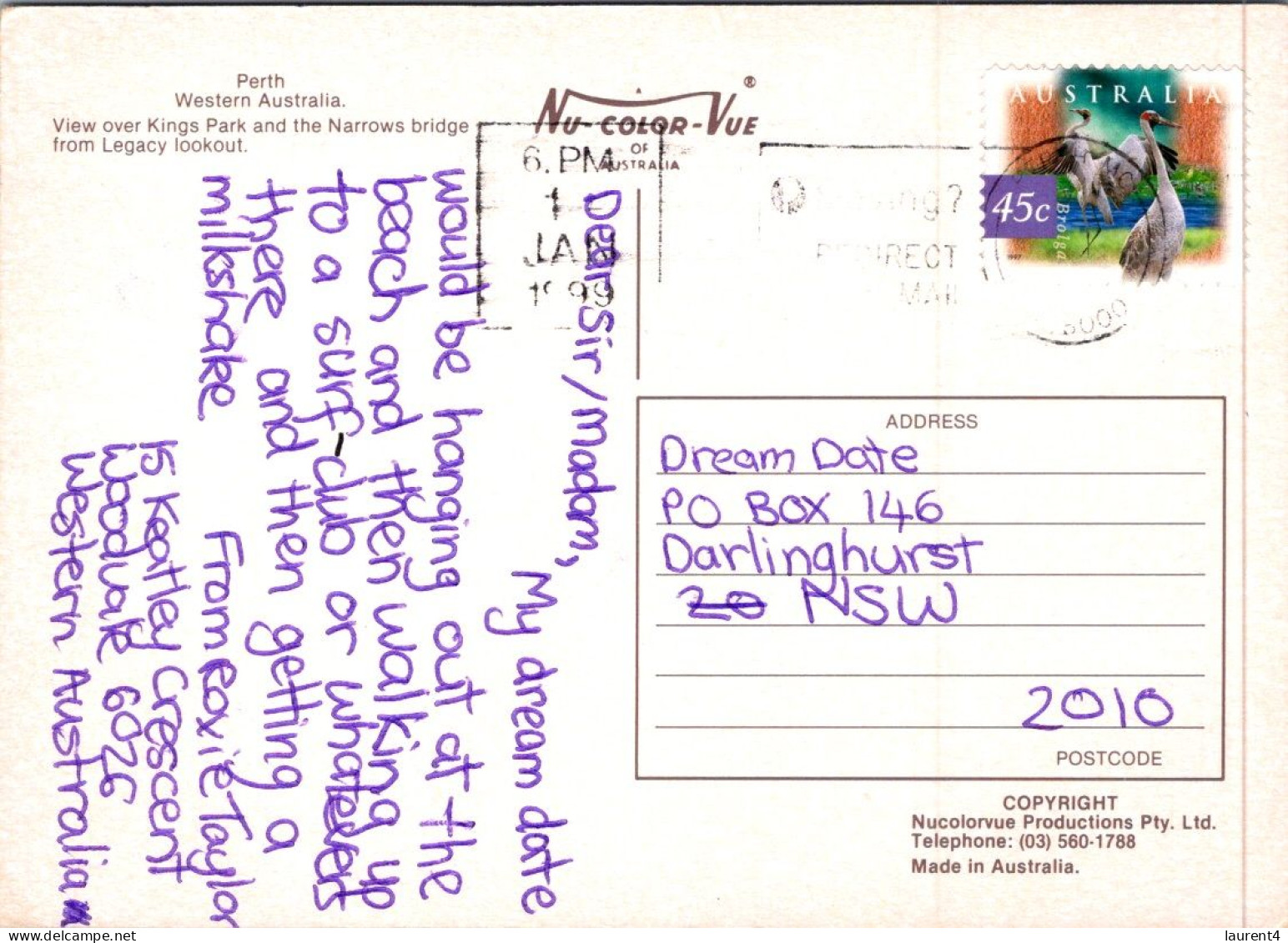 11-12-2023 (1 W 51) Australia - WA - Perth Botinac Gardens (posted With Bird Stamp) - Opéra