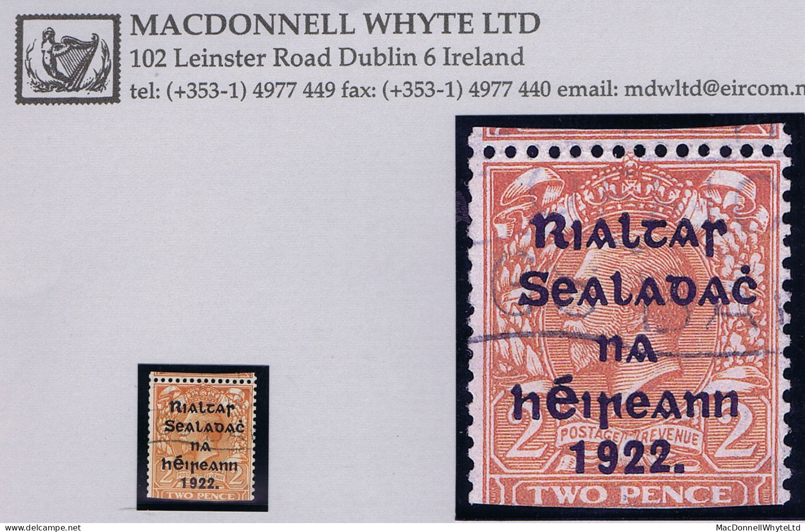 Ireland 1922 Harrison Rialtas 5-line Coils, 2d Die I Vertical Feed, From Stamp-affixing Machine Used Slogan Cancel - Used Stamps