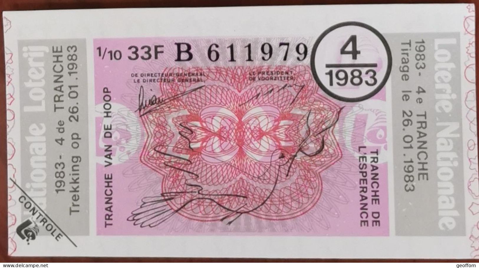 Billet De Loterie Nationale Belgique 1983 4e Tr - Tranche De L'Espérance - 26-1-1983 - Billetes De Lotería