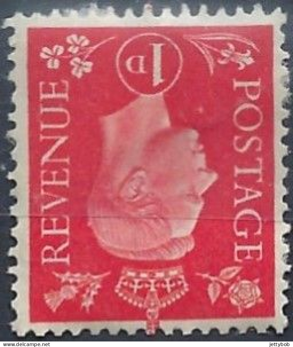 GB 1937 KGVI 1d Red Wmk Inverted Unused But No Gum - Ongebruikt