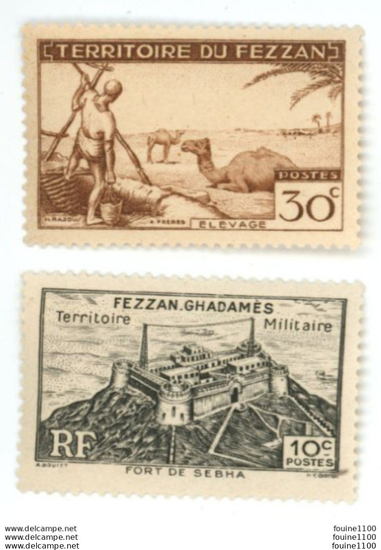 Lot De 2 Timbres / Timbre Territoire Du Fezzan élevage 30c ( 30 C ) / Fezzan Ghadamès Fort De Sebha 10c ( 10 C ) - Unused Stamps