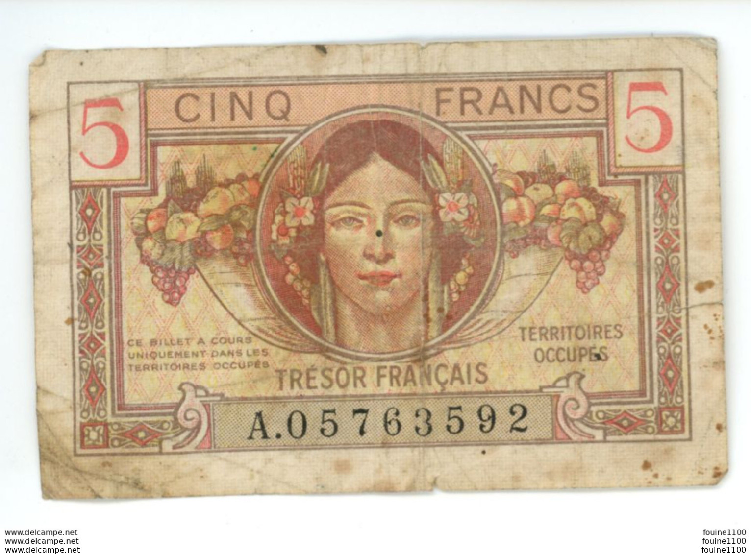 Billet , FRANCE , 5 Francs , Cinq , TRESOR FRANCAIS , Territoires Occupés - 1947 Staatskasse Frankreich