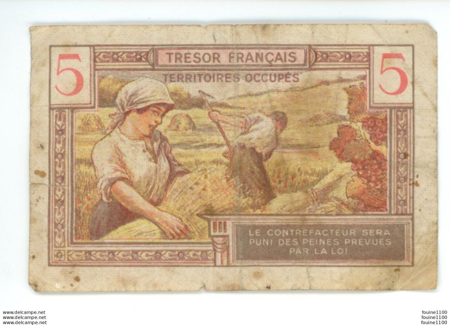 Billet , FRANCE , 5 Francs , Cinq , TRESOR FRANCAIS , Territoires Occupés - 1947 Tesoro Francese