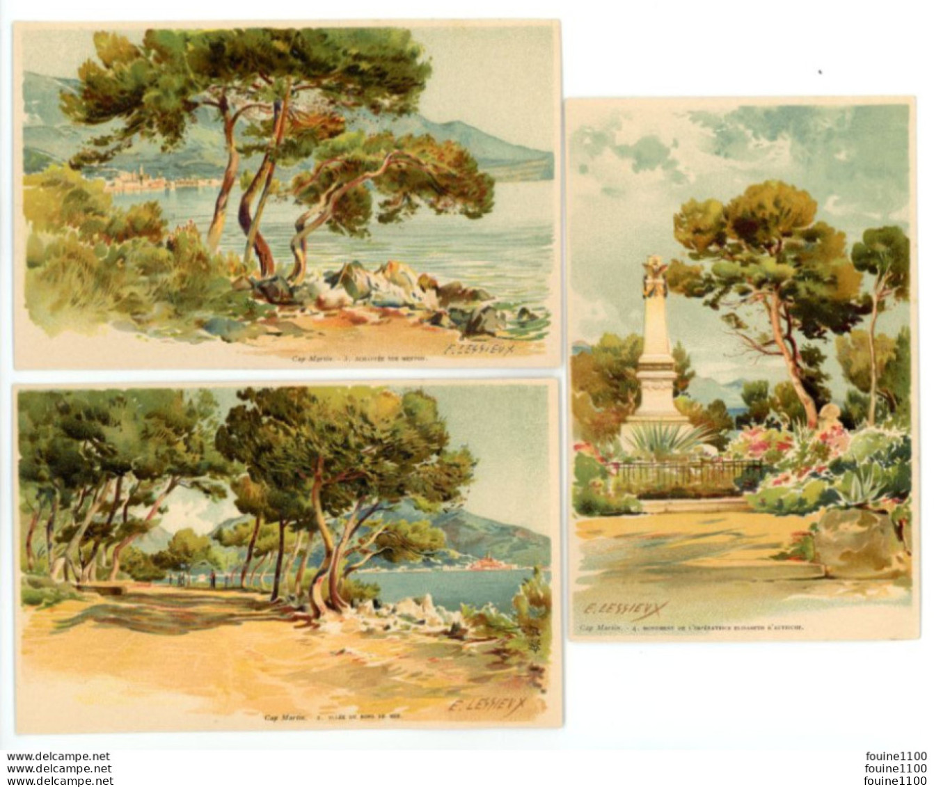 LOT De 7 Cartes Illustrateur E. LESSIEUX  ( LE CAP MARTIN 06 ALPES MARITIMES ) - Lessieux