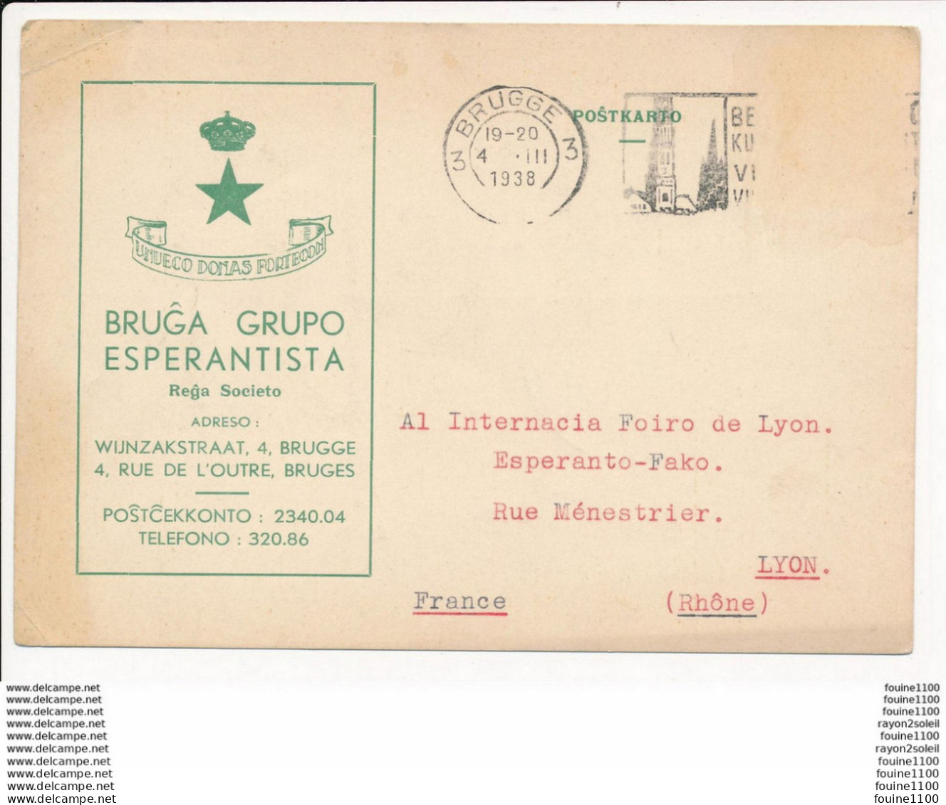 Carte ( Format 15 X 10,5 Cm ) ESPERANTO (  BRUGGE BRUGES BRUGA GRUPO ESPERANTISTA  BELGIQUE  -  à La Foire De LYON ) - Esperanto