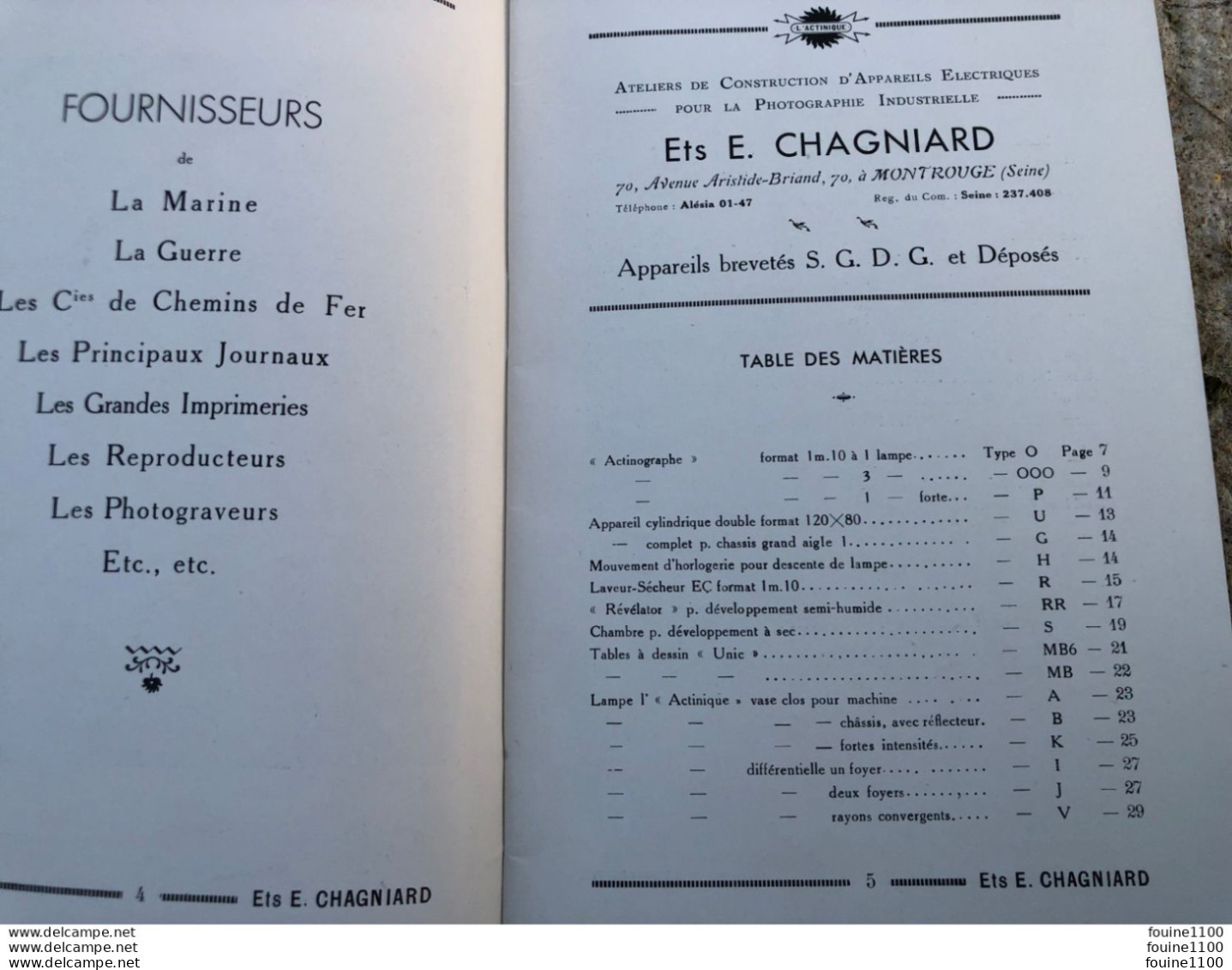 Catalogue L'ACTINIQUE Construction D'appareils électriques Pour Photographie Industrielle Ets E. Chagniard à MONTROUGE - Fotografía