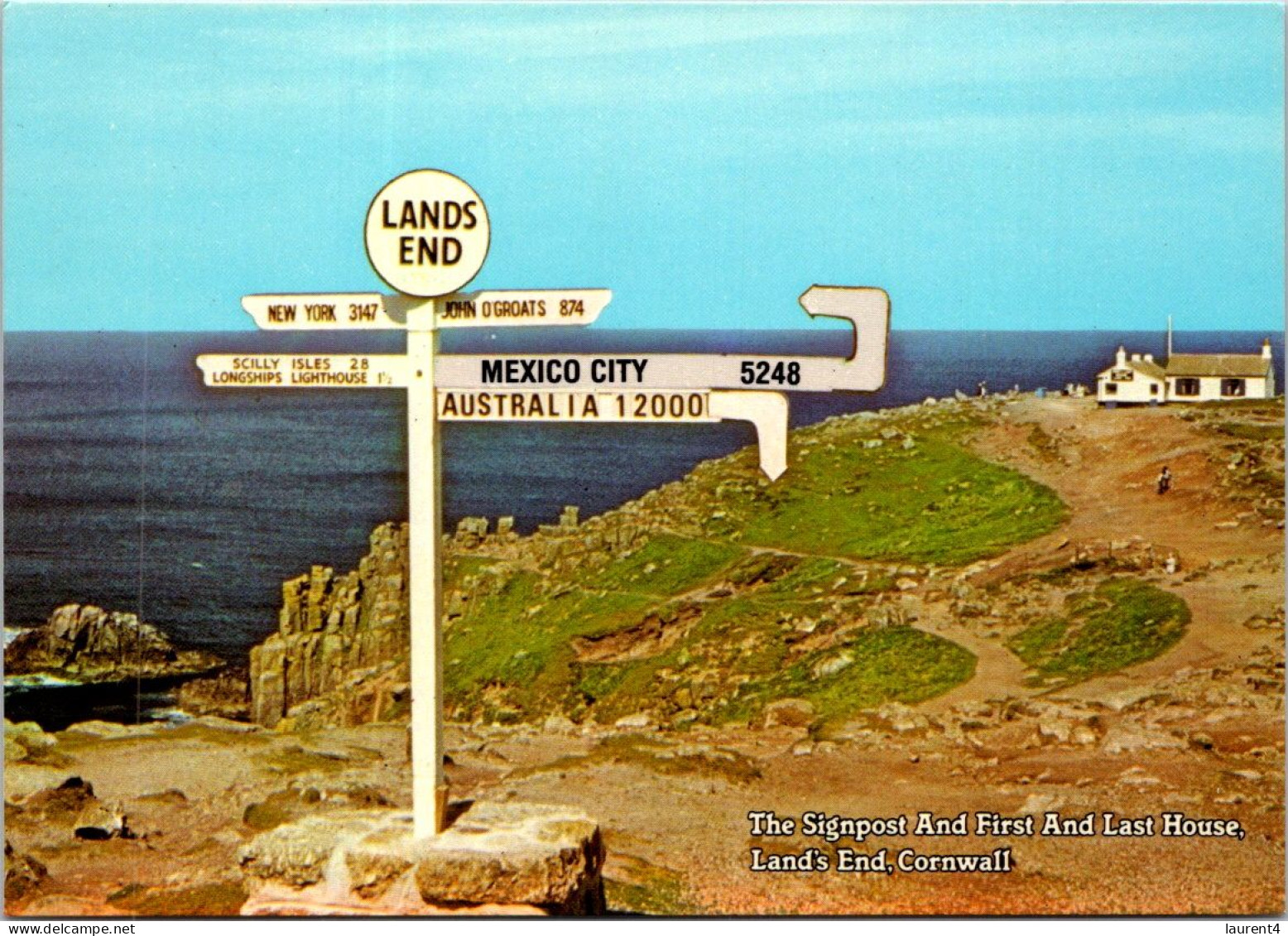 11-12-2023 (1 W 54) UK - Land's End Road Sign (Australia = 12000 Miles Etc) Signpost - Land's End