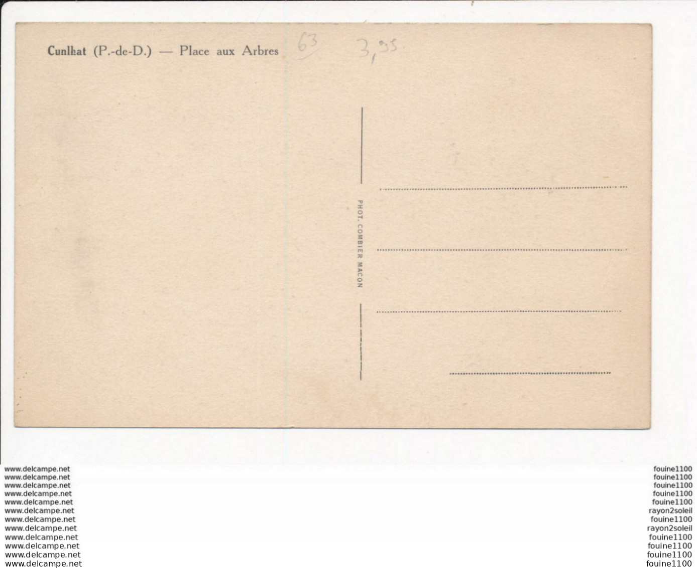 Carte De CUNLHAT  Place Aux Arbres ( Recto Verso ) - Cunlhat