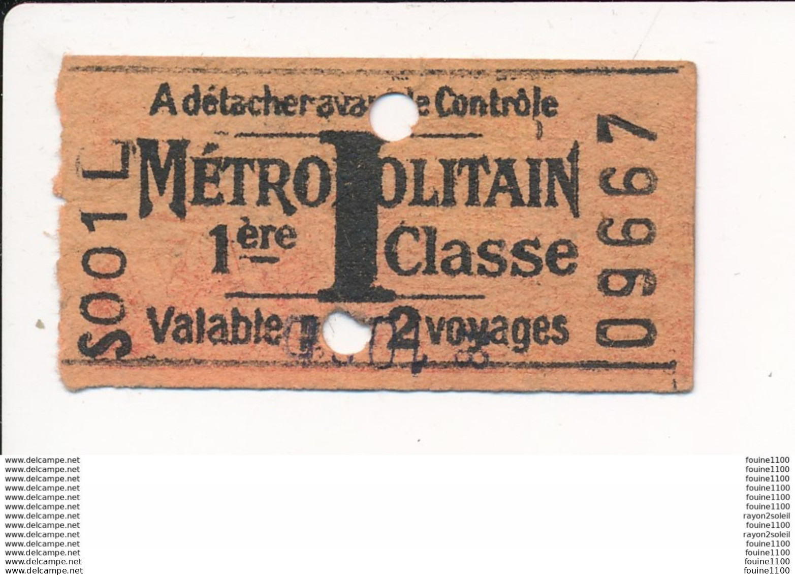 Ticket De Métro De Paris ( Métropolitain ) 1ère Classe   Lettre I - Europe