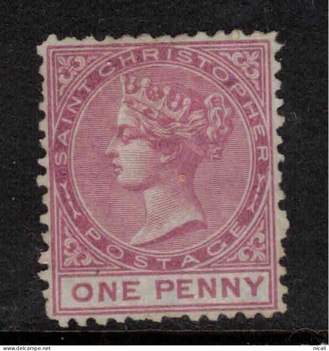 ST CHRISTOPHER 1870 1d Magenta QV SG 2 HM #CGW2 - St.Christopher-Nevis-Anguilla (...-1980)