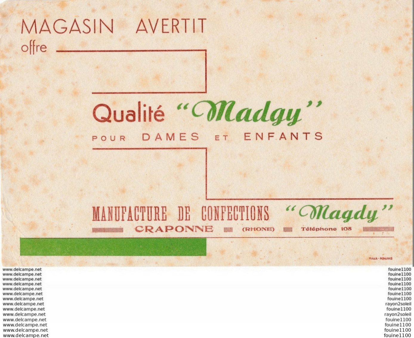 BUVARD  Magasin Avertit MADGY  à CRAPONNE 69 ( Recto Verso ) - Vestiario & Tessile