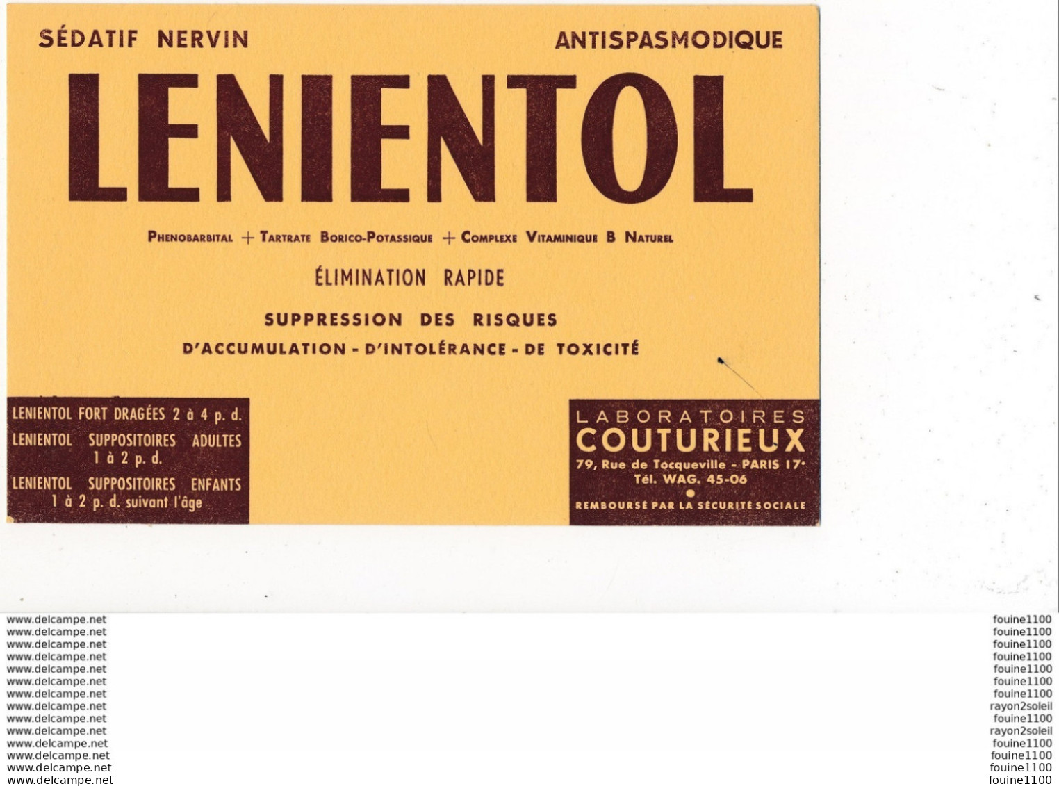 BUVARD Médicament Lenientol  Laboratoires Couturieux ( Recto Verso ) - Produits Pharmaceutiques