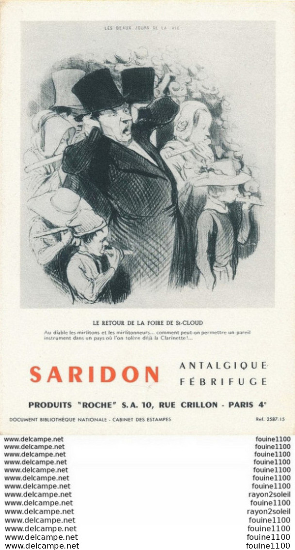 BUVARD Médicament Saridon Produits Roche 10 Rue Crillon Paris Le Retour De La Foire De Saint Cloud  ( Recto Verso ) - Produits Pharmaceutiques