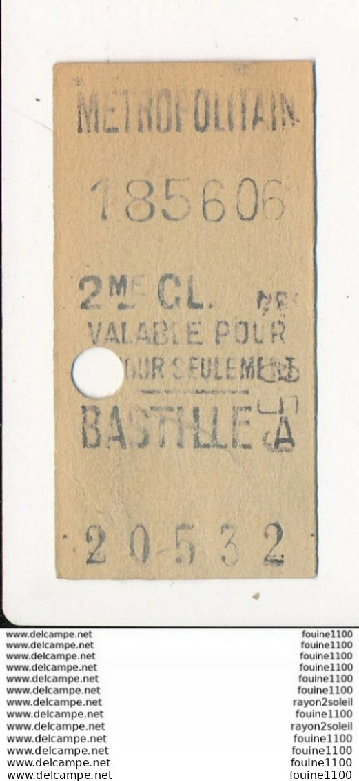 Ticket De Métro De Paris ( Métropolitain ) 2me Classe ( Station ) BASTILLE A - Europa