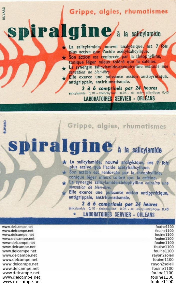 Lot De 2 BUVARD  Spiralgine  ( Médicament Pharmacie ) Laboratoires Servier à Orléans 45 - Produits Pharmaceutiques