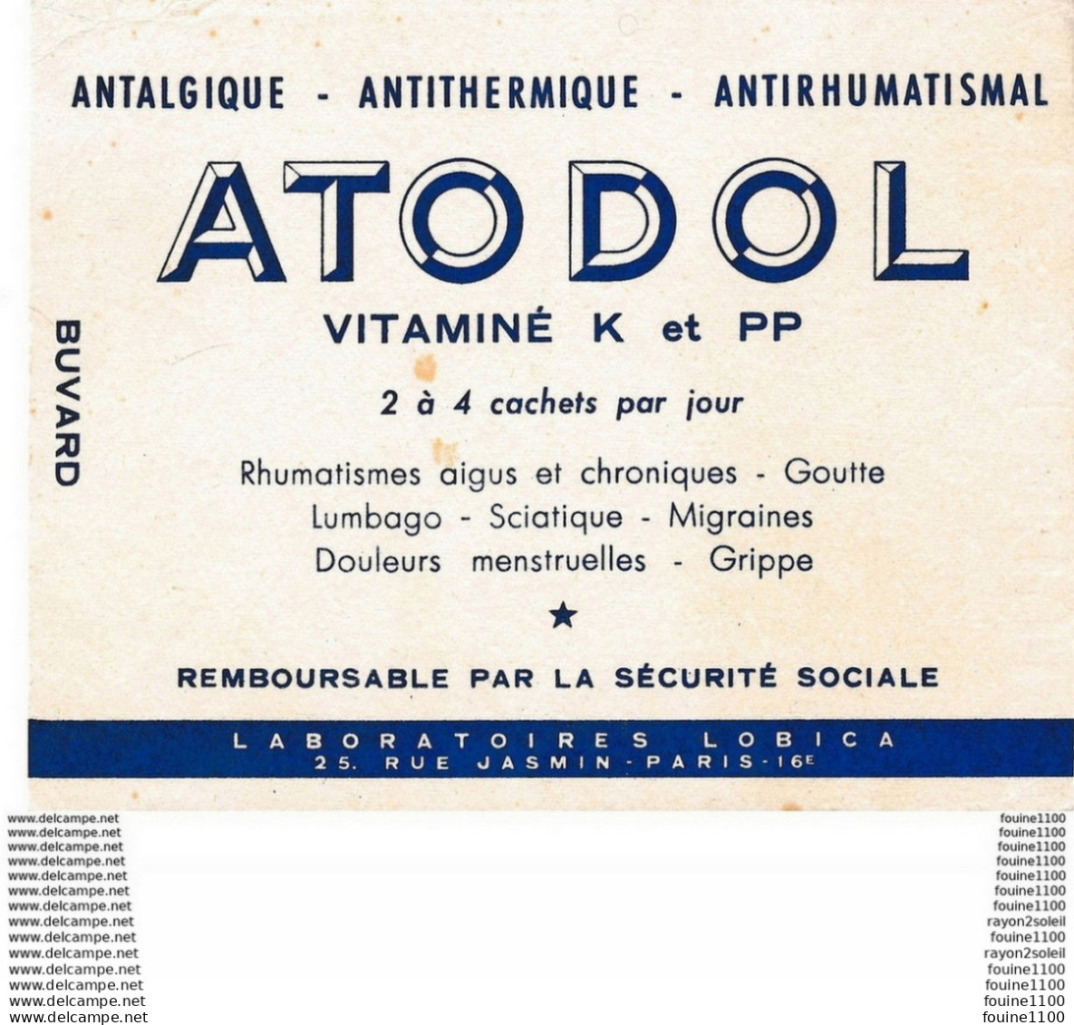 Petit BUVARD Atodol  Laboratoires Lobica 25 Rue Jasmin à Paris   ( Médicament Pharmacie ) - Produits Pharmaceutiques