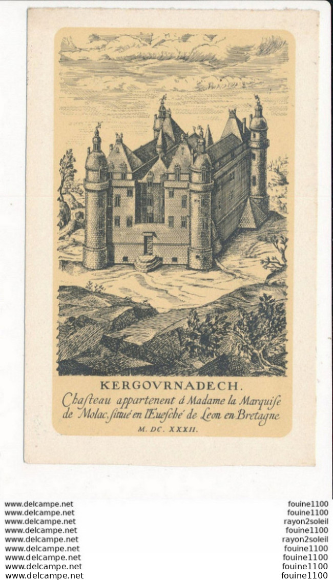 Carte De Fine épaisseur KERGOVRNADECH Château De La Marquise De Molac ( Cleder ) Format 9 X 14 Cm Pub Médicament - Cléder