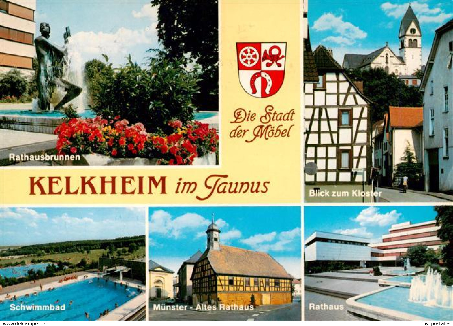 73942257 Kelkheim Rathaus Brunnen Blick Zum Kloster Freibad Rathaus Muenster Alt - Kelkheim