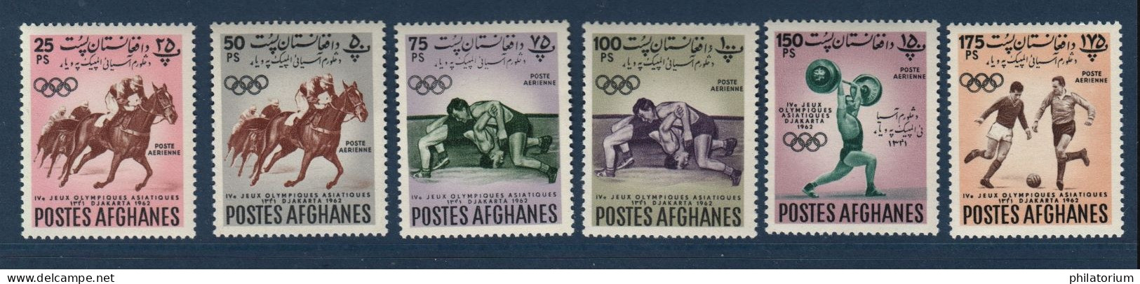 Afghanistan, N° Yv  PA 18 à 23, Mi 665A à 670A, **, Jeux De Djakarta 1962 - Afghanistan