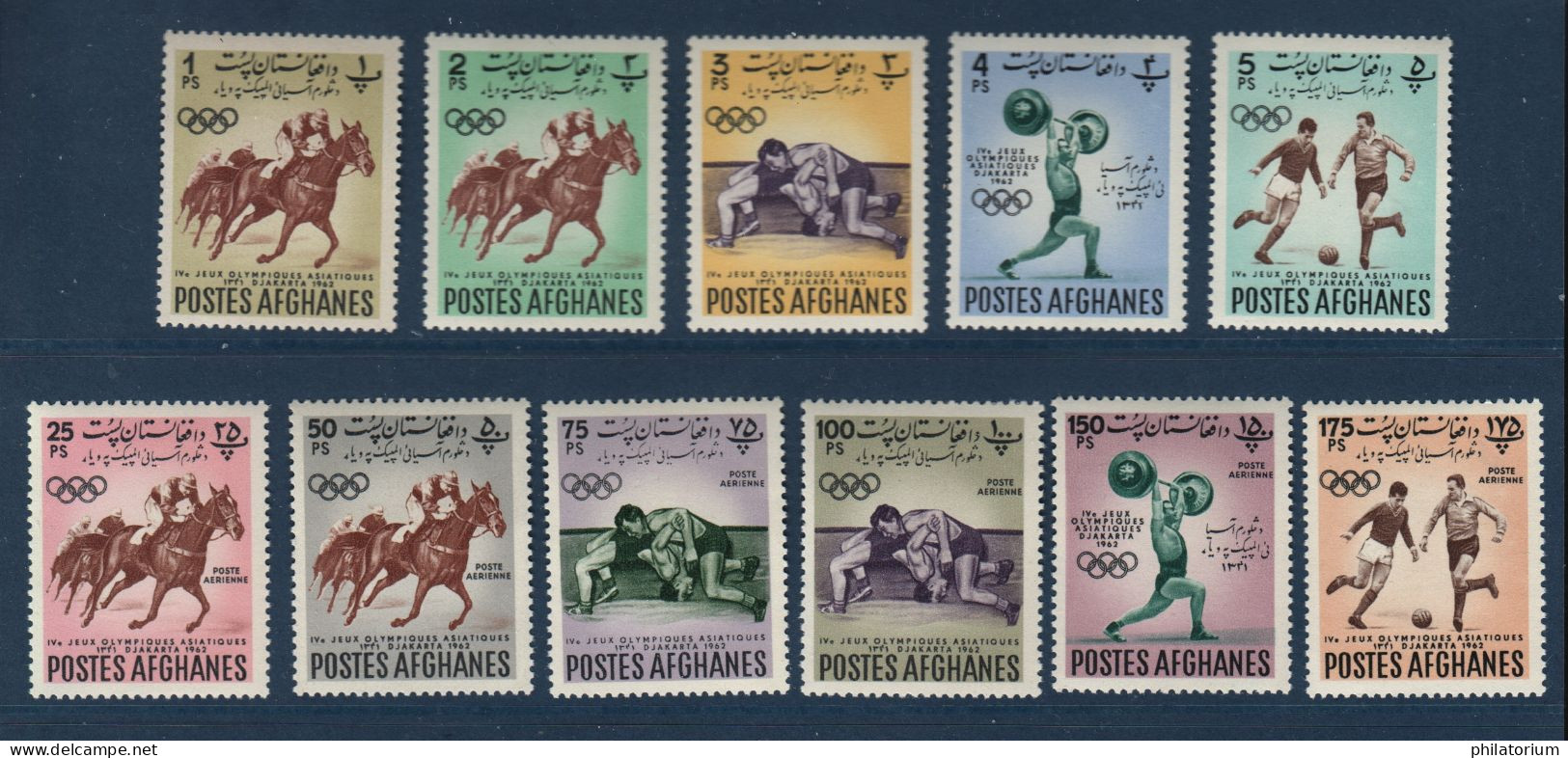 Afghanistan, N° Yv 660 à 664 + PA 18 à 23, Mi 660A à 670A, **, Jeux De Djakarta 1962 - Afghanistan