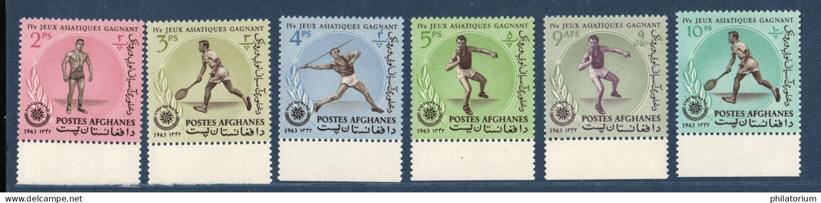 Afghanistan,  Yvert  741 à 746, Mi 783A à 788A, **, Jeux Asiatique Djakarta, 1963, - Afghanistan