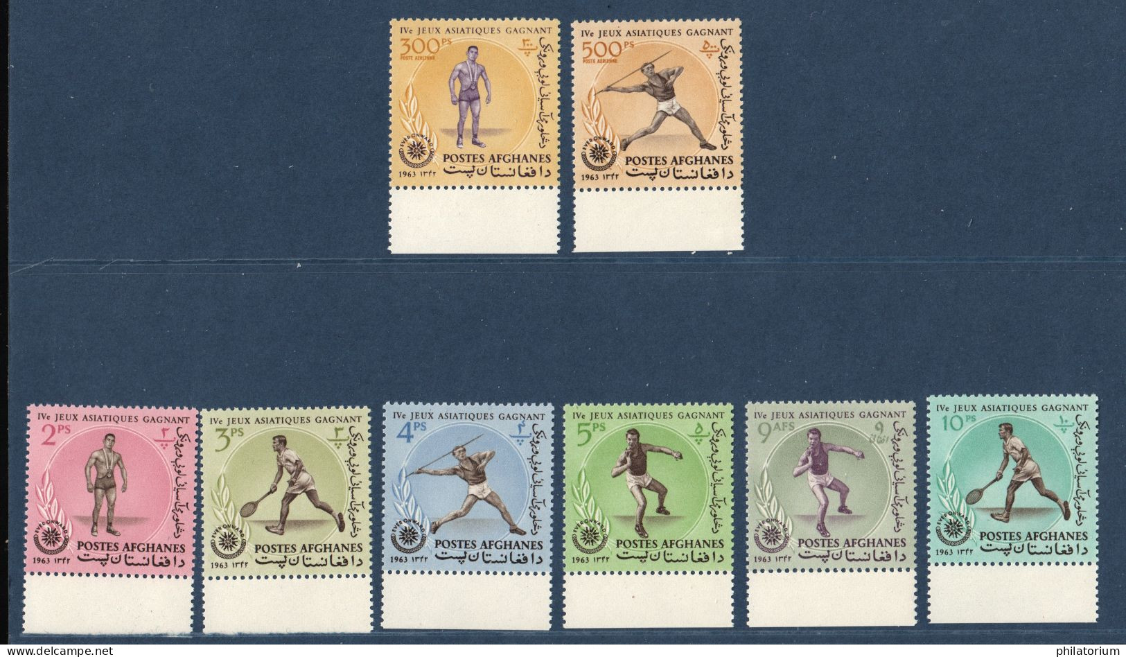 Afghanistan,  Yvert  741 à 746 + PA 51, 52, Mi 783A à 790A, **, Jeux Asiatique Djakarta, 1963, - Afghanistan