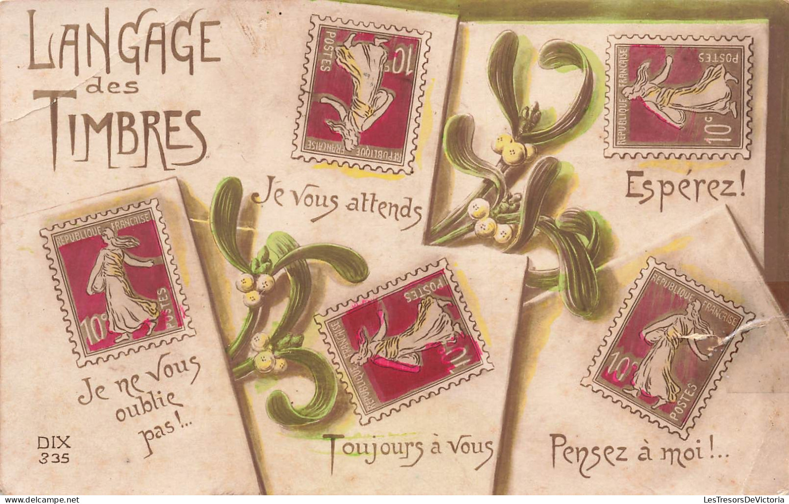 TIMBRES - Langage Des Timbres - Colorisé - Carte Postale Ancienne - Sellos (representaciones)