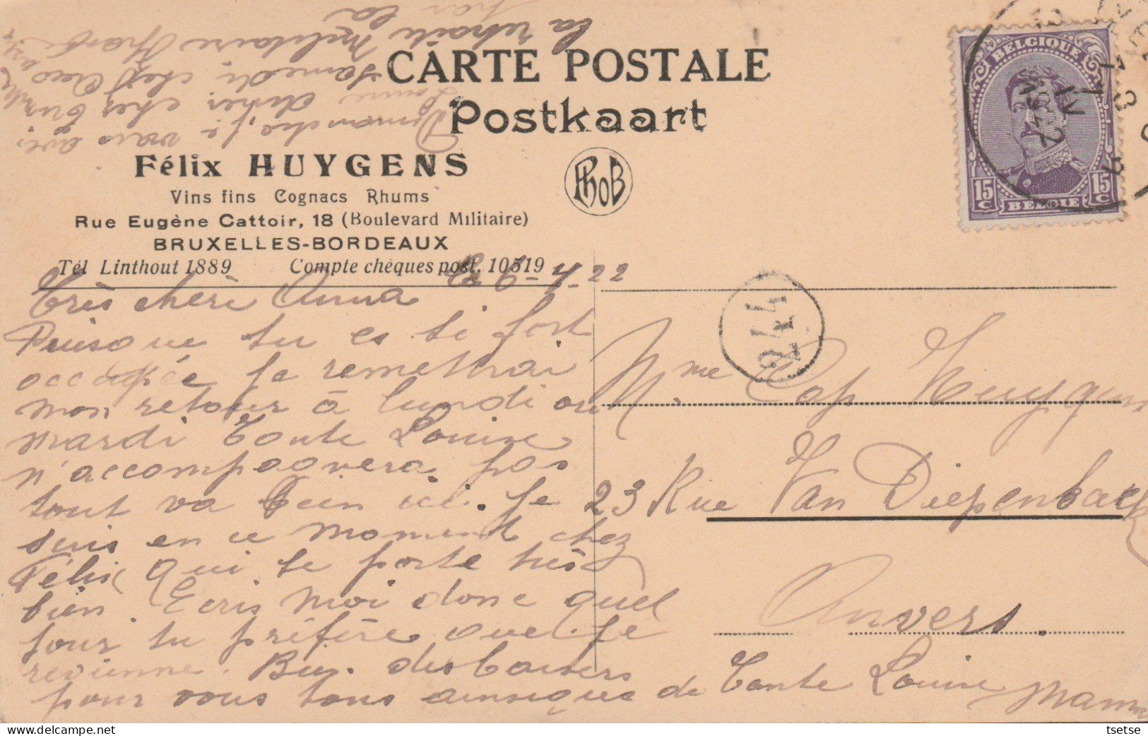 Ixelles - Félix Huygens / Importateur En Vin De Bordeaux -Arrière Du Bâtiment ...tonneaux  - 1922 ( Voir Verso ) - Ixelles - Elsene