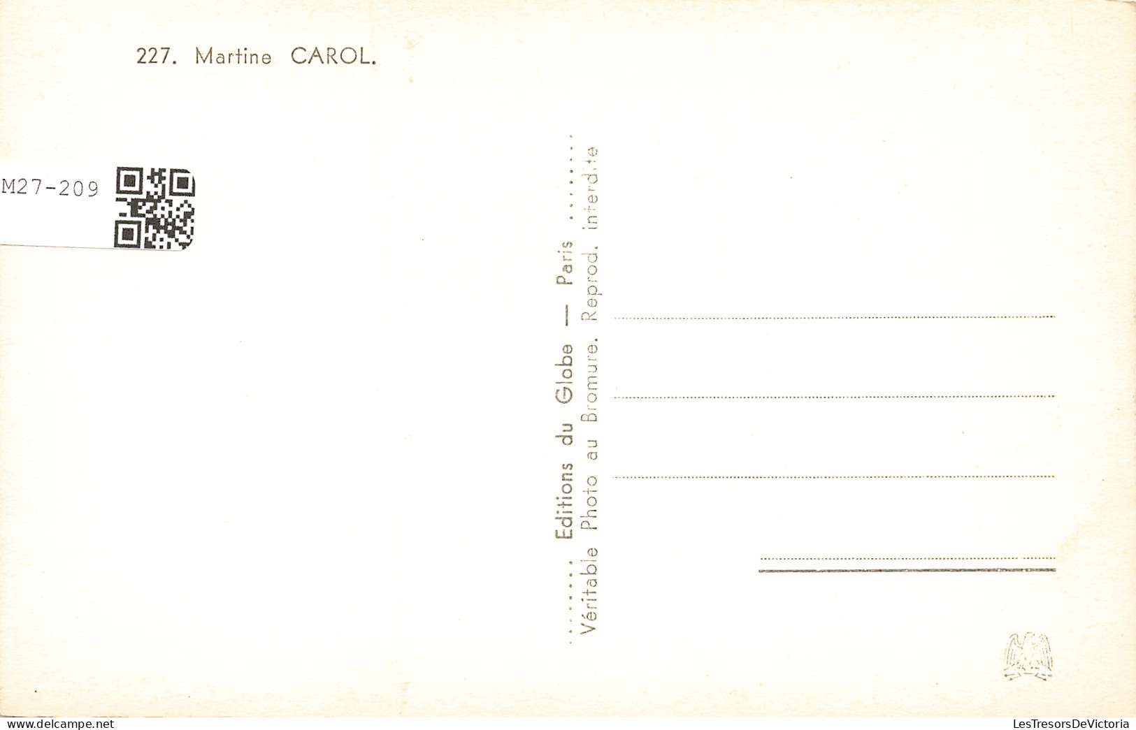 CELEBRITE - Martine Carol - Actrice Française - Carte Postale Ancienne - Femmes Célèbres