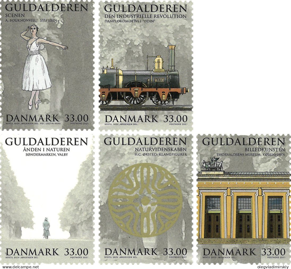 Denmark Danemark Danmark 2021 The Golden Age Train Ballet Art XIX Centure PostNord Set Of 5 Stamps MNH - Nuevos