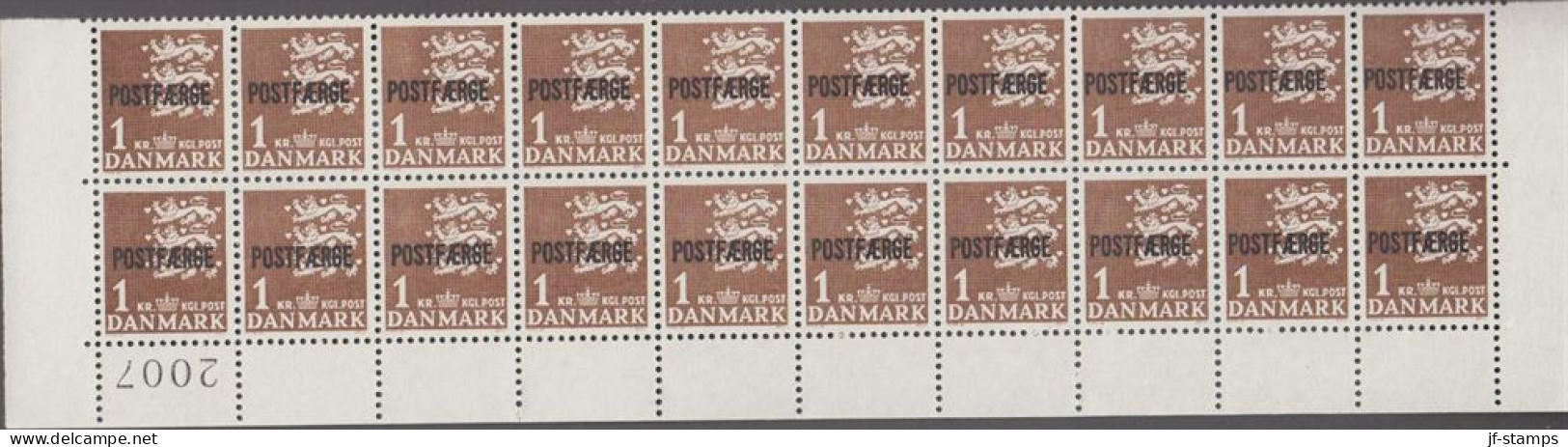 1967. Postfærge. 1 Kr In 10-block With Lower Corner Margin 2007 Never Hinged.  (Michel PF34 II) - JF538517 - Paketmarken