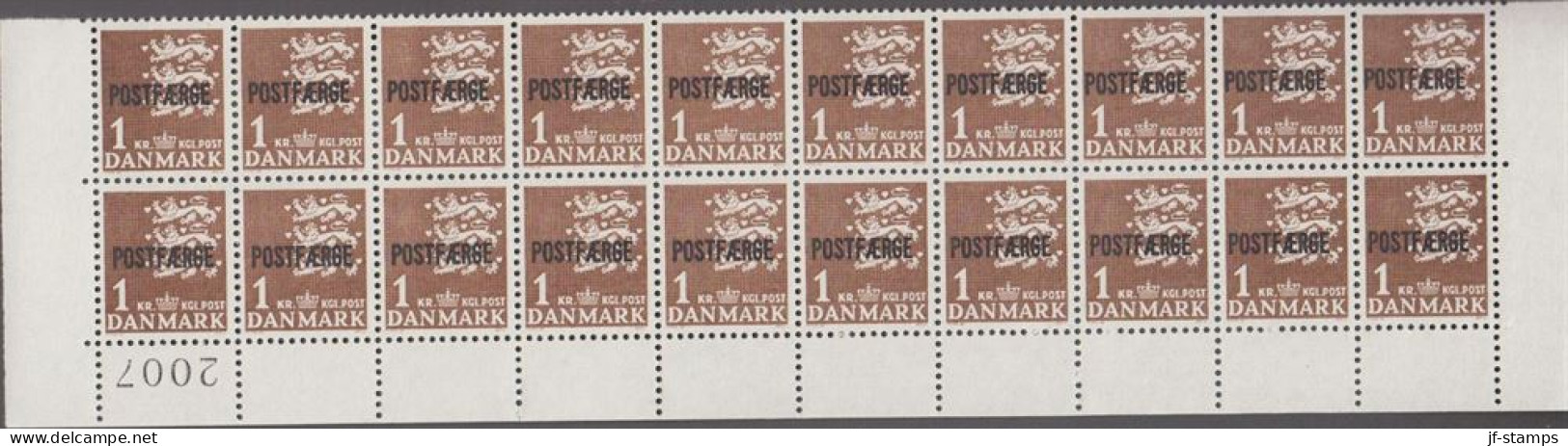 1967. Postfærge. 1 Kr In 10-block With Lower Corner Margin 2007 Never Hinged.  (Michel PF34 II) - JF538517 - Pacchi Postali