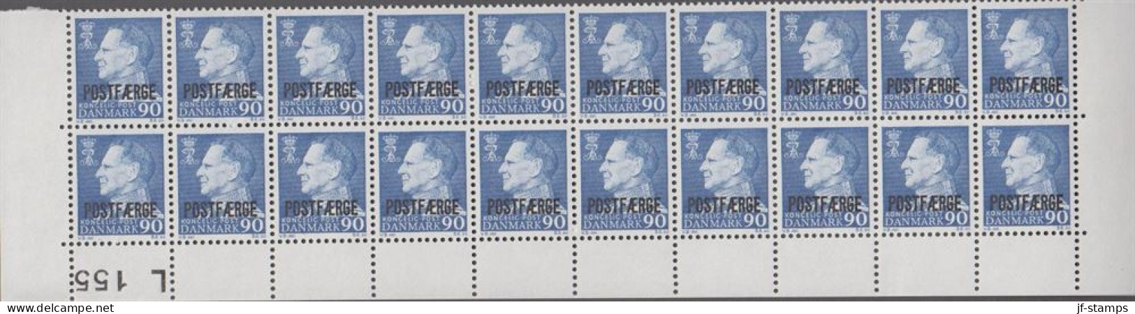 1970. Postfærge. 90 øre Frederik Overprinted POSTFÆRGE In 20-block With Lower Margin L 155. ... (Michel PF43) - JF538518 - Paquetes Postales